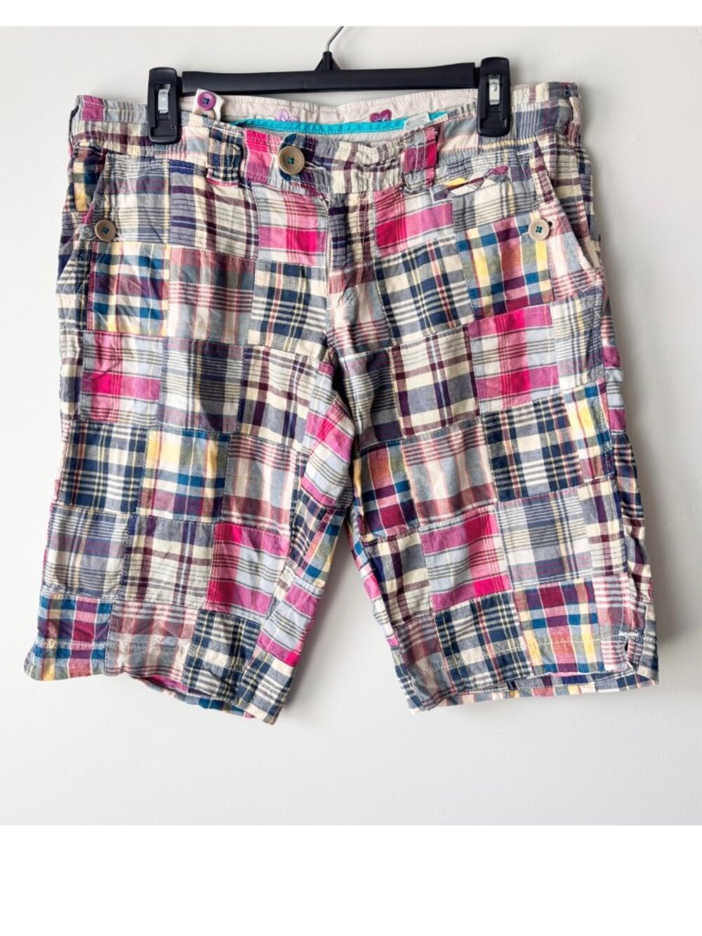 Vintage Y2K American Eagle Madras Shorts Womans 8 Plaid Patchwork Bermudas
